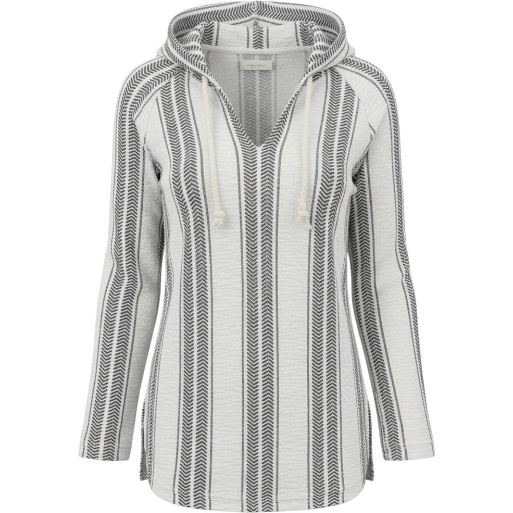 Ocean Drive Womens White Navy Blue Stripe Baja Hoodie Sweatshirt LARGE Coastal